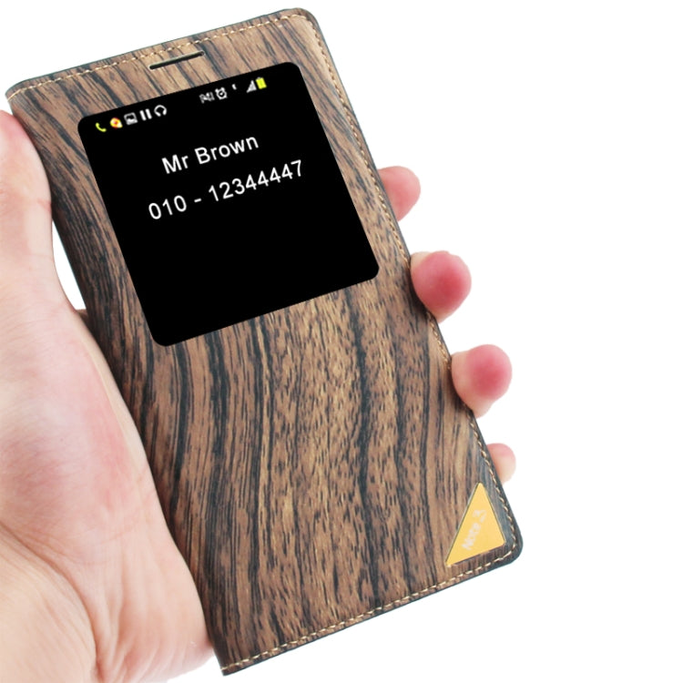 For Galaxy Note III / N9000 Wood Texture Flip Leather Case + Plastic  Back Cover with Call Display ID & Sleep / Wake up Function