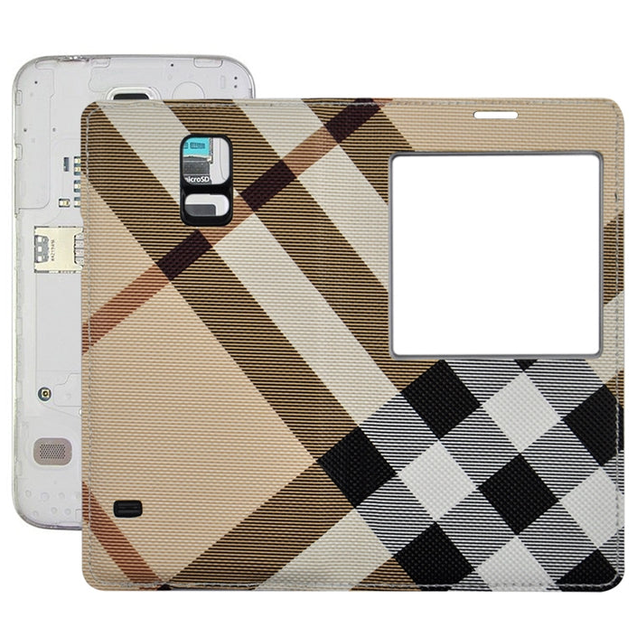 For Galaxy S5 / G900 Grid Texture Flip Leather Case + Plastic  Back Cover with Call Display ID