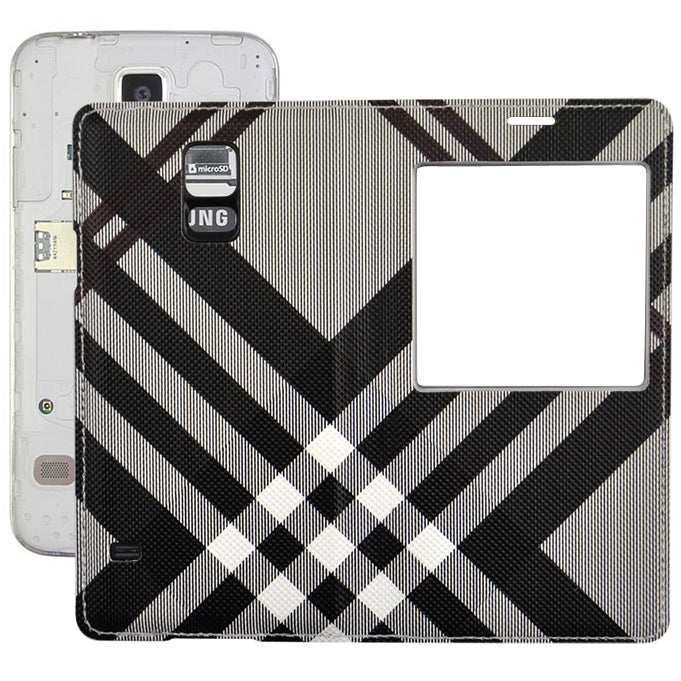 For Galaxy S5 / G900 Grid Texture Flip Leather Case + Plastic  Back Cover with Call Display ID