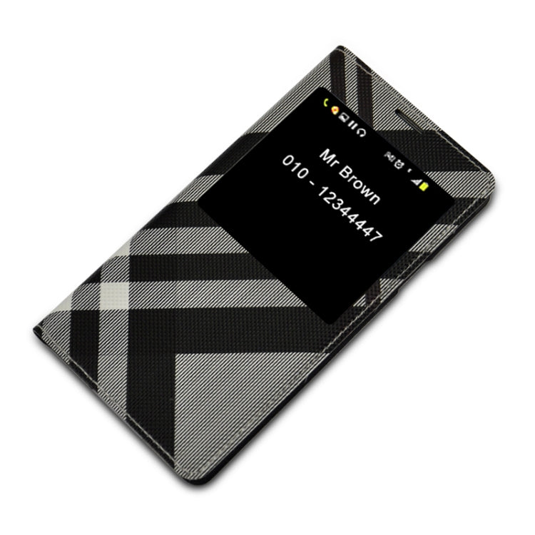 For Galaxy S5 / G900 Grid Texture Flip Leather Case + Plastic  Back Cover with Call Display ID