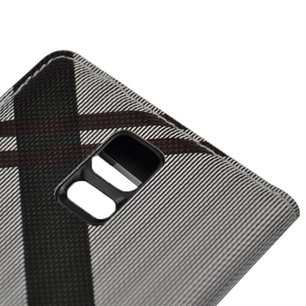 For Galaxy S5 / G900 Grid Texture Flip Leather Case + Plastic  Back Cover with Call Display ID