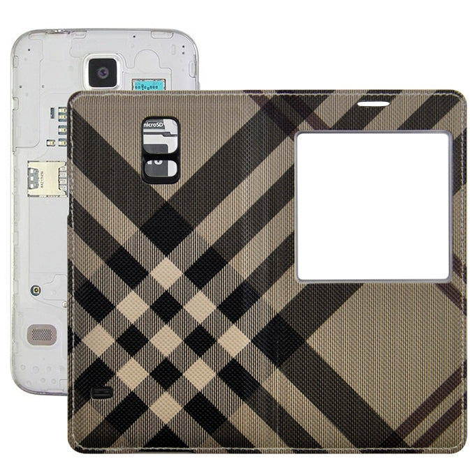 For Galaxy S5 / G900 Grid Texture Flip Leather Case + Plastic  Back Cover with Call Display ID
