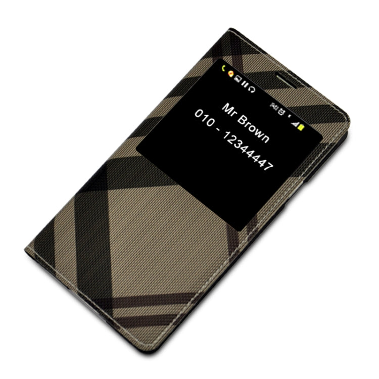 For Galaxy S5 / G900 Grid Texture Flip Leather Case + Plastic  Back Cover with Call Display ID