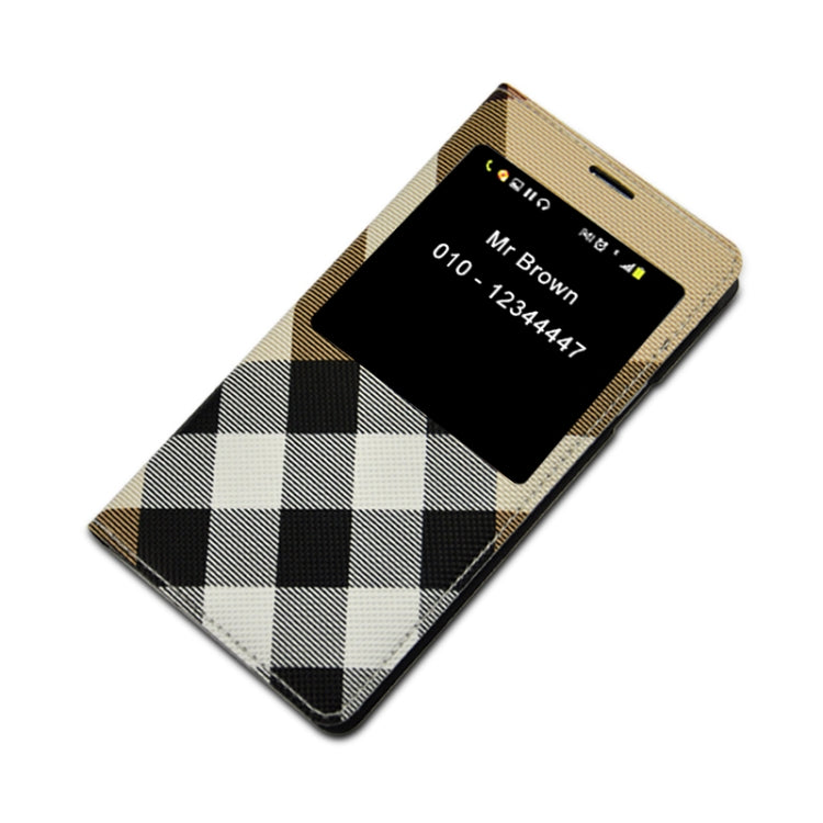 For Galaxy S5 / G900 Grid Texture Flip Leather Case + Plastic  Back Cover with Call Display ID