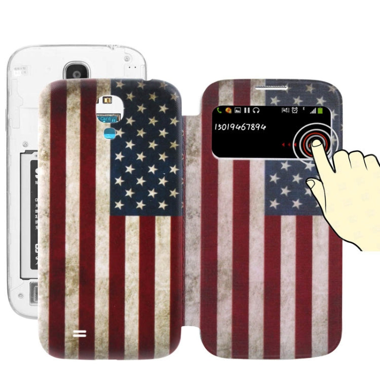 For Galaxy S IV mini / i9190 Retro American Flag Pattern Call Display Flip Leather Case + Plastic  Back Cover with Sleep / Wake-up Function