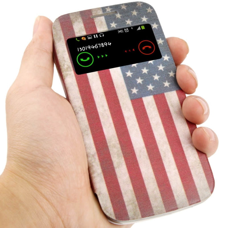 For Galaxy S IV mini / i9190 Retro American Flag Pattern Call Display Flip Leather Case + Plastic  Back Cover with Sleep / Wake-up Function