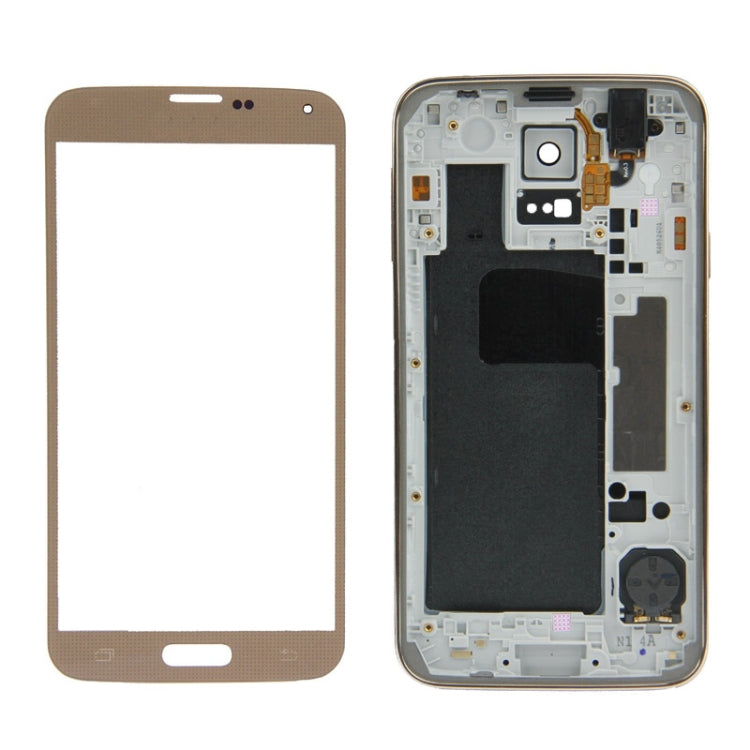 For Galaxy S5 / G900 Front Screen Outer Glass Lens + Full Housing High Quality Plating  Chassis