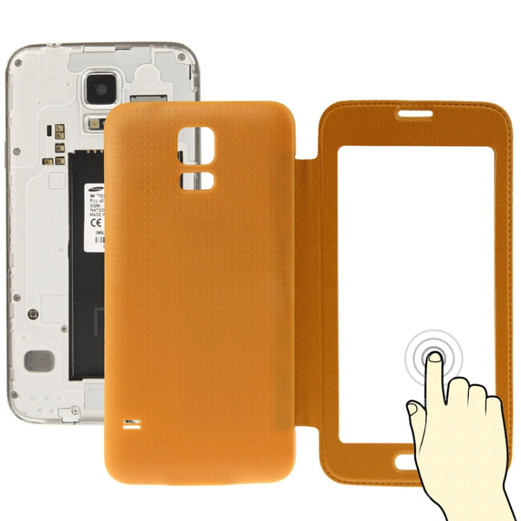 For Galaxy S5 / G900 Transparent Window Design Flip Leather Case  Back Cover with Call Display ID