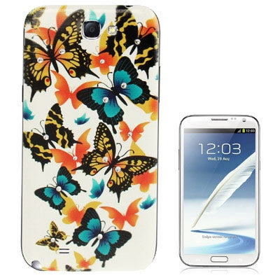 For Galaxy Note II / N7100 Illustration Style Diamond Plastic Material  Back Cover (Butterfly Pattern)