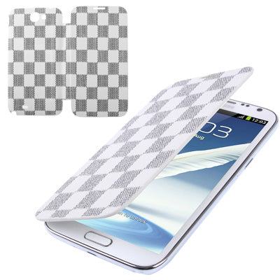 For Galaxy Note II / N7100 Fashion Pattern Classic Grid Style Paste Skin  Battery Cover + Flip Leather Case (White)