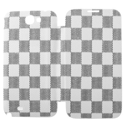 For Galaxy Note II / N7100 Fashion Pattern Classic Grid Style Paste Skin  Battery Cover + Flip Leather Case (White)