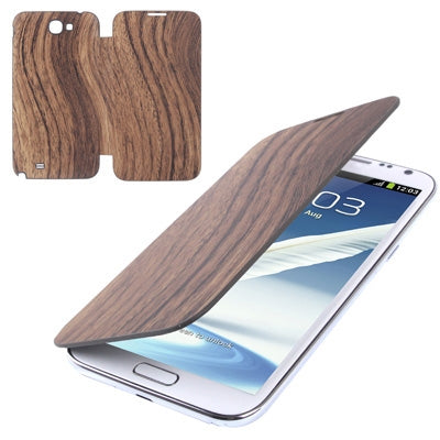 For Galaxy Note II / N7100 Wooden Texture Paste Skin  Battery Cover + Flip Leather Case