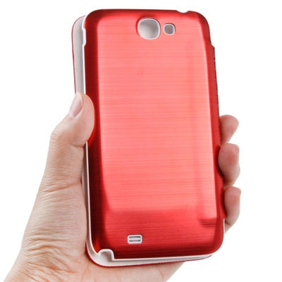 For Galaxy Note II / N7100 Carbon Fiber Texture Flip Leather Case + Metal Brushed  Battery Cover (Red)