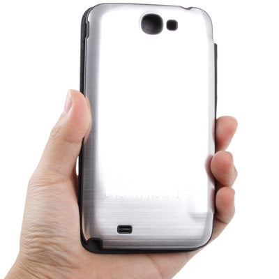 For Galaxy Note II / N7100 Litchi Texture Flip Leather Case + Metal Brushed  Battery Cover (Black)