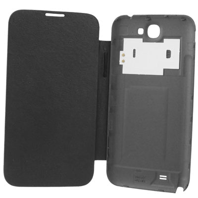 For Galaxy Note II / N7100 Litchi Texture Flip Leather Case + Metal Brushed  Battery Cover (Black)