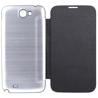 For Galaxy Note II / N7100 Litchi Texture Flip Leather Case + Metal Brushed  Battery Cover (Black)