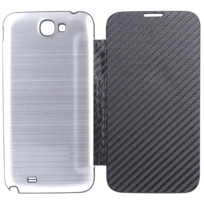 For Galaxy Note II / N7100 Carbon Fiber Texture Flip Leather Case + Metal Brushed  Battery Cover (Black)