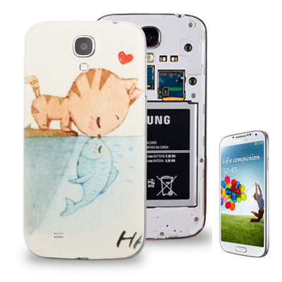 For Galaxy S IV / i9500 Embossed Cat Kiss Fish Pattern Plastic Material  Battery Cover