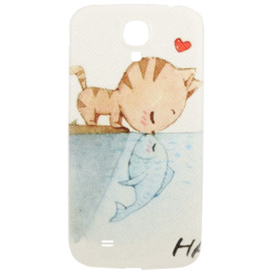 For Galaxy S IV / i9500 Embossed Cat Kiss Fish Pattern Plastic Material  Battery Cover