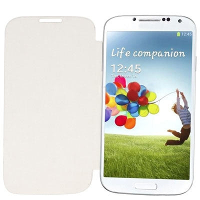 For Galaxy S IV / i9500 Metallic Brushed  Battery Cover with Litchi Texture Flip Leather Case (White)