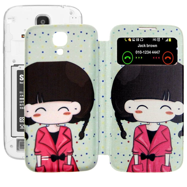 For Galaxy S IV / i9500 ENKAY Girl Pattern Call Display ID Flip Leather Case + Plastic  Back Cover with Sleep / Wake-up Function