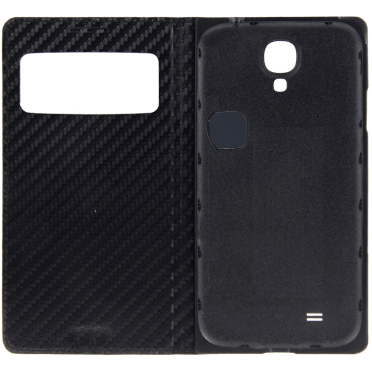 For Galaxy S IV / i9500 Carbon Fiber Texture Flip Leather Case + Plastic  Back Cover with Call Display ID & Sleep / Wake up Function (Black)