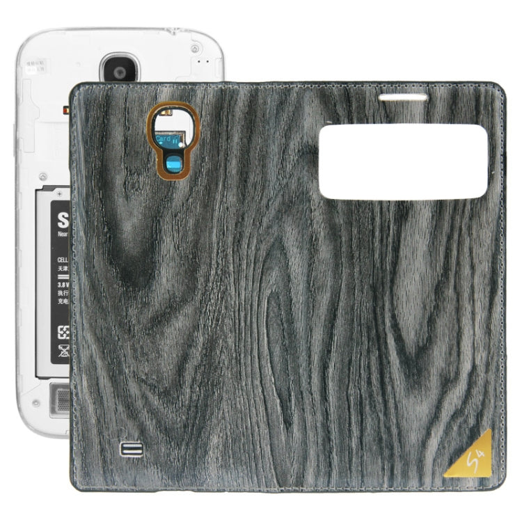 For Galaxy S IV / i9500 Wood Texture Flip Leather Case + Plastic  Back Cover with Call Display ID & Sleep / Wake up Function (Grey)