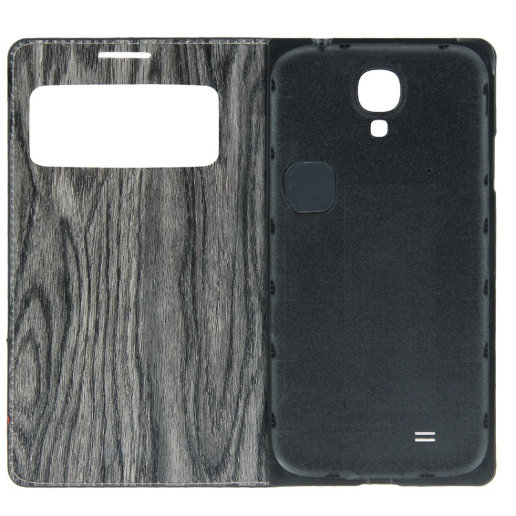 For Galaxy S IV / i9500 Wood Texture Flip Leather Case + Plastic  Back Cover with Call Display ID & Sleep / Wake up Function (Grey)