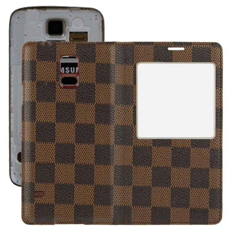 For Galaxy S5 / G900 Grid Texture Flip Leather Case + Plastic  Back Cover with Call Display ID (Brown)