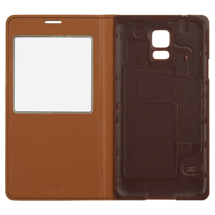 For Galaxy S5 / G900 Grid Texture Flip Leather Case + Plastic  Back Cover with Call Display ID (Brown)