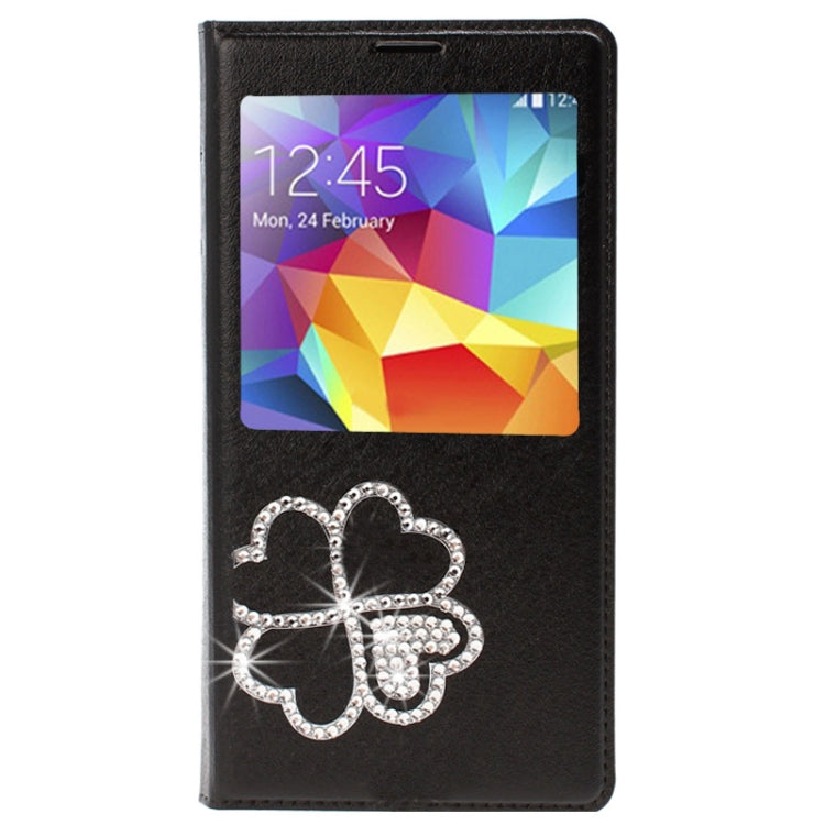 For Galaxy S5 / G900 Four Leaf Clover Diamond Flip Leather  Back Cover with Call Display ID & Holder