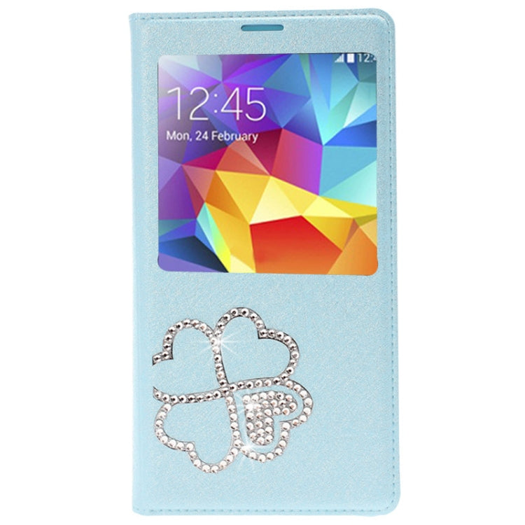 For Galaxy S5 / G900 Four Leaf Clover Diamond Flip Leather  Back Cover with Call Display ID & Holder