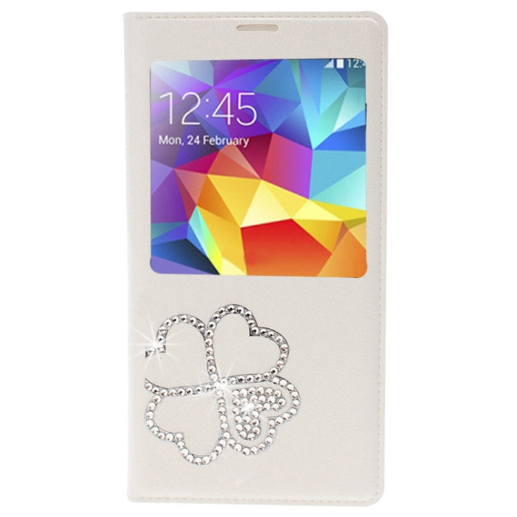 For Galaxy S5 / G900 Four Leaf Clover Diamond Flip Leather  Back Cover with Call Display ID & Holder