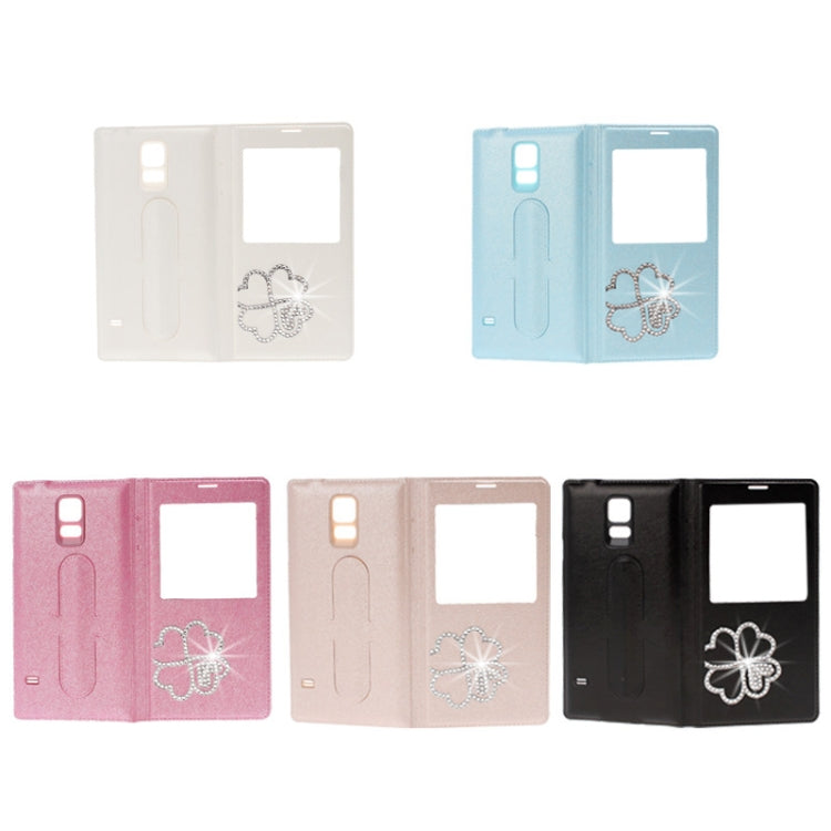 For Galaxy S5 / G900 Four Leaf Clover Diamond Flip Leather  Back Cover with Call Display ID & Holder