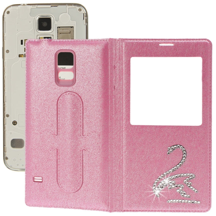 For Galaxy S5 / G900 Swan Diamond Flip Leather  Back Cover with Call Display ID & Holder