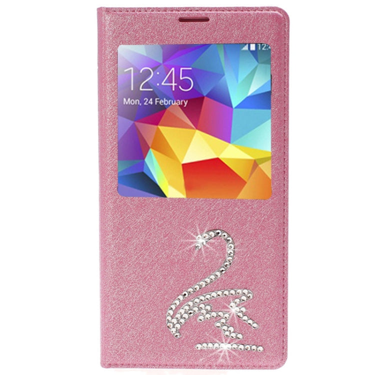 For Galaxy S5 / G900 Swan Diamond Flip Leather  Back Cover with Call Display ID & Holder