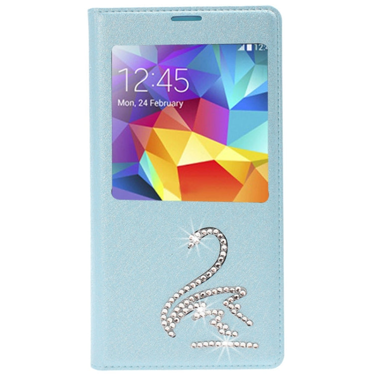 For Galaxy S5 / G900 Swan Diamond Flip Leather  Back Cover with Call Display ID & Holder