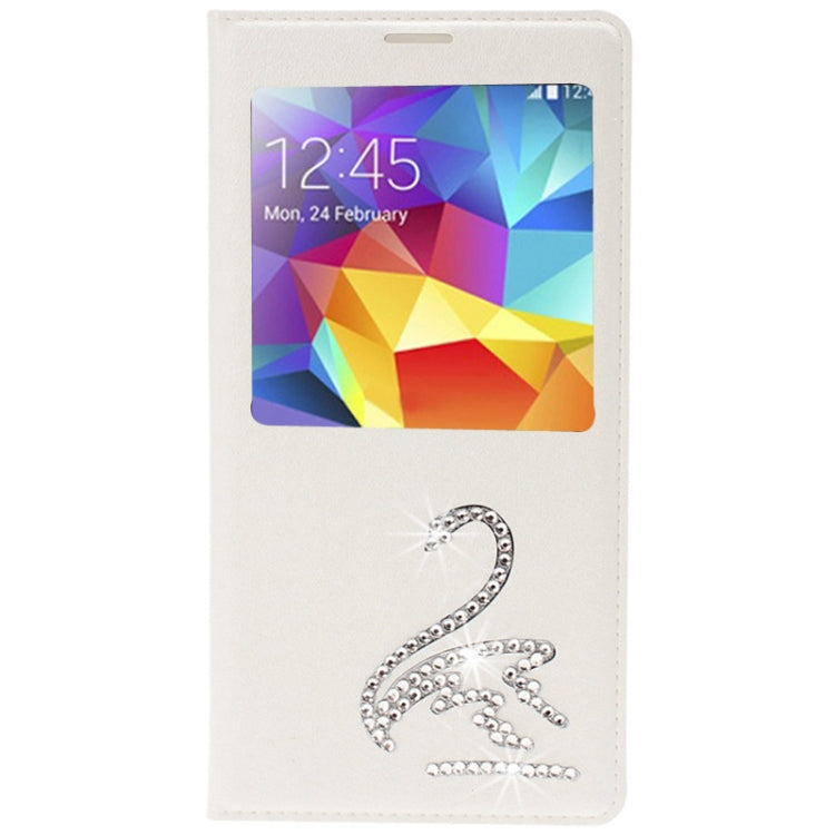 For Galaxy S5 / G900 Swan Diamond Flip Leather  Back Cover with Call Display ID & Holder