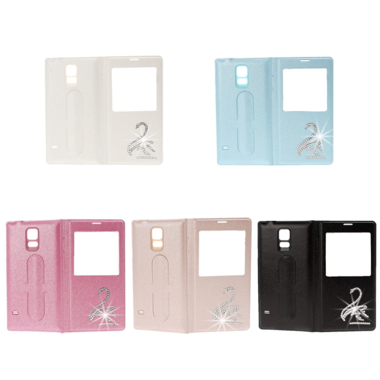 For Galaxy S5 / G900 Swan Diamond Flip Leather  Back Cover with Call Display ID & Holder