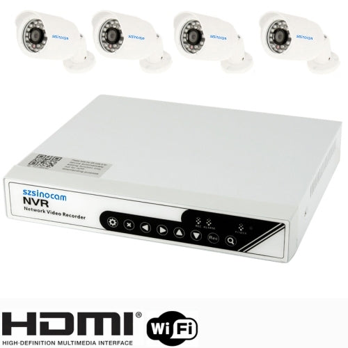 szsinocam 4CH 1080P / 720P RJ45 NVR HDD Digital Video Recorder with 4 x 1 / 3 inch 1.3 Megapixel CMOS Sensor IR Cameras, Supports VGA & HDMI Output / 3G / WiFi