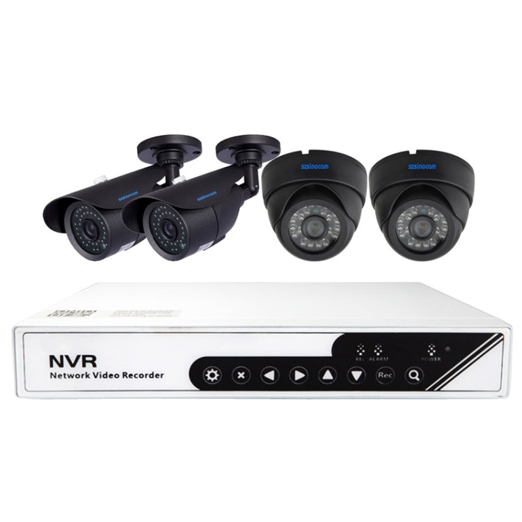 szsinocam SN-NVK-6004BD210 4CH HD 720P P2P 1.0 Mega Pixel IP Camera NVR Kit, Support Night Vision / Motion Detection / ONVIF, IR Distance: 20m