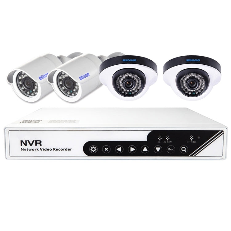 szsinocam SN-NVK-6004BD410 4CH HD 720P P2P 1.0 Mega Pixel IP Camera NVR Kit, Support Night Vision / Motion Detection / ONVIF, IR Distance: 20m