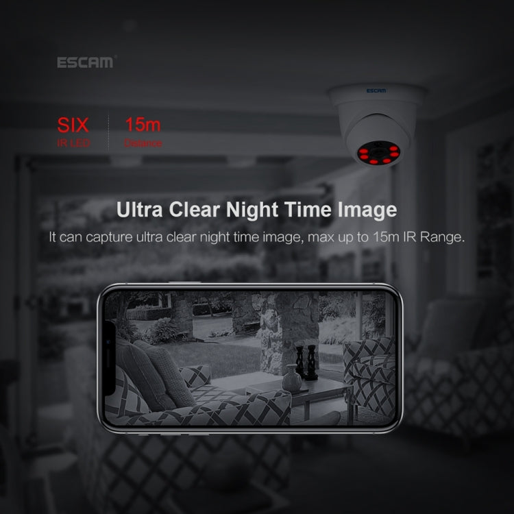 ESCAM QH001 ONVIF H.265 1080P P2P IR Dome IP Camera with Smart Analysis Function, Support Night Vision and Motion Detection(White)