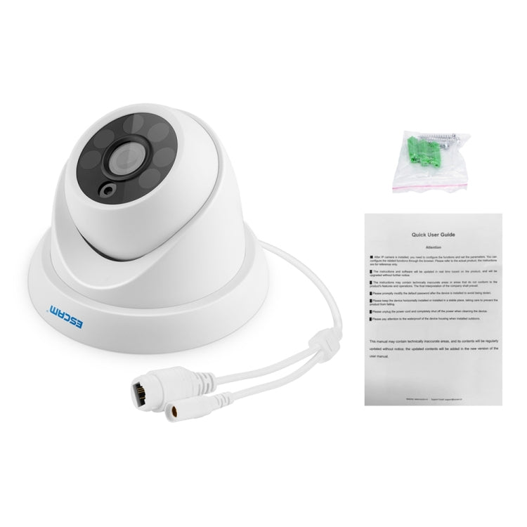 ESCAM QH001 ONVIF H.265 1080P P2P IR Dome IP Camera with Smart Analysis Function, Support Night Vision and Motion Detection(White)