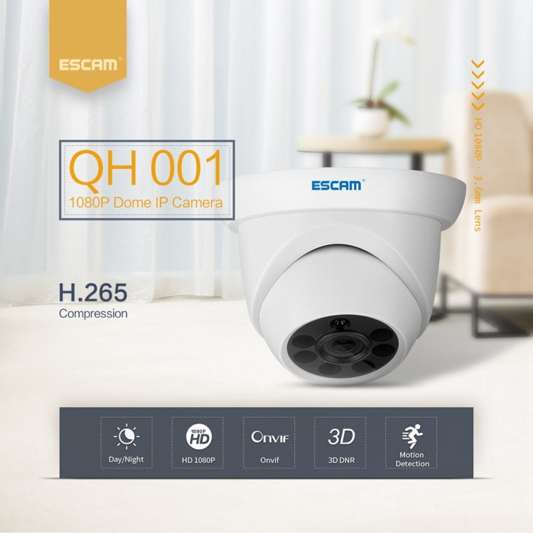 ESCAM QH001 ONVIF H.265 1080P P2P IR Dome IP Camera with Smart Analysis Function, Support Night Vision and Motion Detection(White)