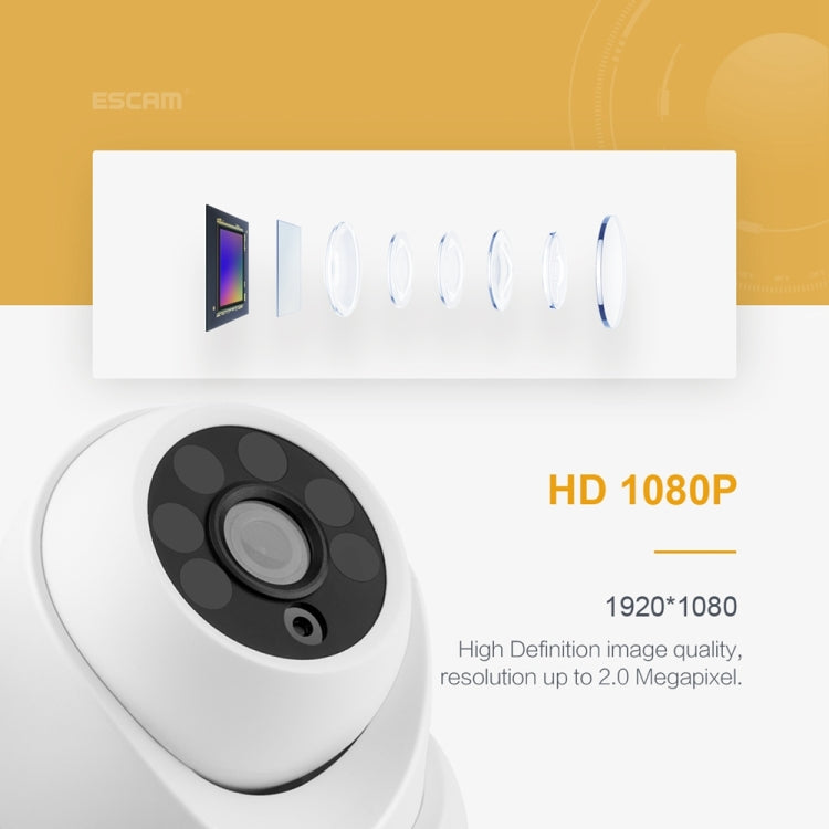 ESCAM QH001 ONVIF H.265 1080P P2P IR Dome IP Camera with Smart Analysis Function, Support Night Vision and Motion Detection(White)