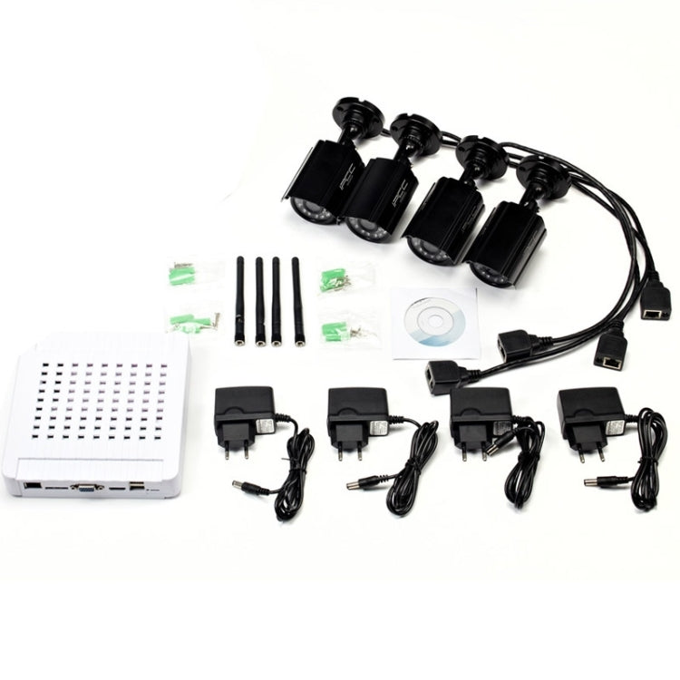 IPCC-KIT-13NW 4CH HD 720P P2P ONVIF 1.0 Mega Pixel Wireless Cloud IP Camera NVR Kit, Support Night Vision / Motion Detection, IR Distance: 10-20m