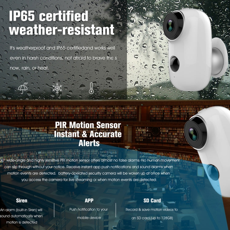 A3 WiFi Wireless IP65 Waterproof 720P IP Camera, Support Night Vision / Motion Detection / PIR Motion Sensor, Two-way Audio, Built-in 6000mAh Rechargeable Battery