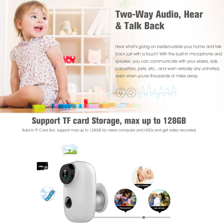 A3 WiFi Wireless IP65 Waterproof 720P IP Camera, Support Night Vision / Motion Detection / PIR Motion Sensor, Two-way Audio, Built-in 6000mAh Rechargeable Battery