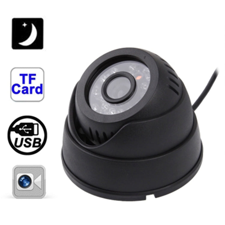 USB Motion Detection Night Vision Home Security DVR Dome Camera with TF Card Slot, Support Loop Recording / Simultaneous Recording / Clock Adjustment(Black)